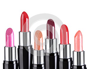 Group of colorful lipsticks isolated