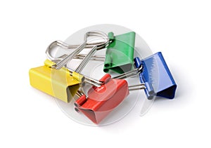 Group of colorful metal binder clips