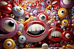 a group of colorful monsters with eyes and mouths