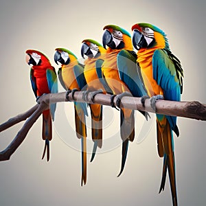 A group of colorful parrots perched on a tree branch, chirping happily5