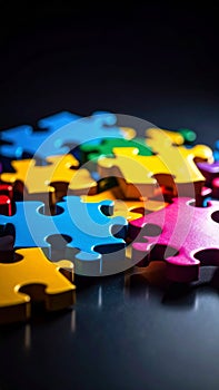 Group of colorful puzzle pieces solution development problem solving teamwork collaboration
