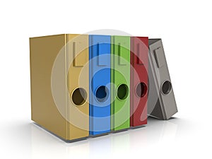 Group of colorful ring binders 3D rendering