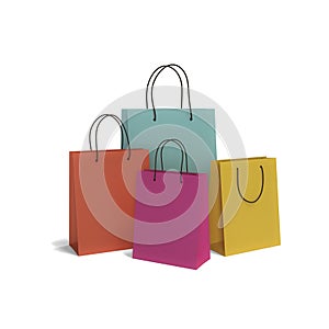 Group of colorful shopping bag isolate on white background 3d rendering