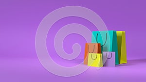 Group of colorful shopping bag on purple background 3d rendering