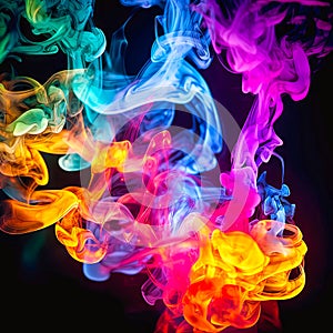 Group of Colorful Smokes on Black Background