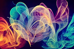 a group of colorful smokes on a black background with a blue background and a red background with a yellow and blue background