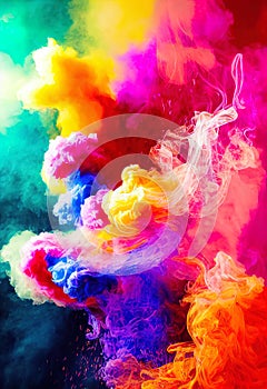 a group of colorful smokes on a black background with a rainbow hued background and a black background