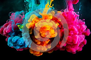 Group of colorful smokes floating in the air on black background. Generative AI