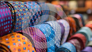 A group of colorful ties displayed in a store ready to be bought as Fathers Day presents photo