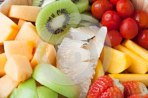 group of colorful variety fruits salad, healthy eating and dieting food, concept of health care.