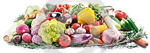 Group of colorful vegetables on white background. Close-up