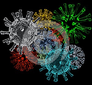 Group of colorful viruses on black