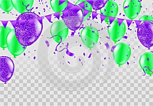 Group of Colors Glossy Helium Balloons Background. Set of Balloons and Happy Birthday