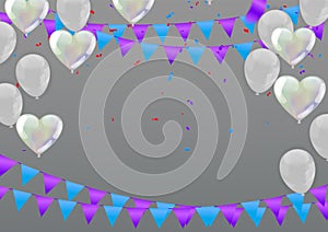 Group of Colors Glossy Helium Balloons Background. Set of Balloons and Happy Birthday