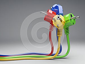 Group colour electric plug with long wires.