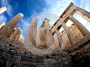 archeologist greek colums inside acropolis in Athens photo