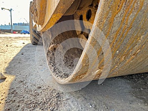 Group of compactors and Heavy Vibration rollers at asphalt pavement works road repairing