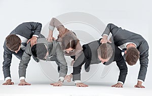 Group of competing employees at the starting position