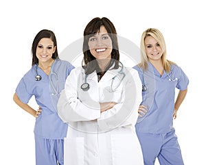 Group of confident doctors and nurses with their arms crossed displaying some attitude