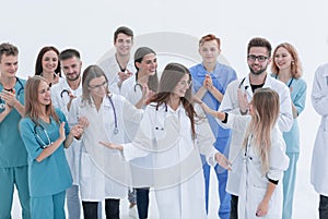 Group of confident young doctors stand together