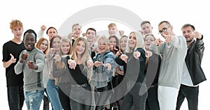 group of confident young people pointing at you