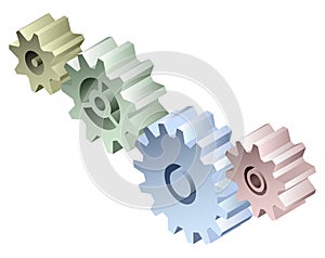 Group of connected isometric 3D gears vector illustration
