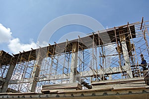 Group of construction worker fabricating beam formwork