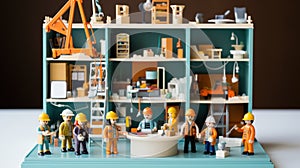 A group of construction workers standing in front of a building. Generative AI image.