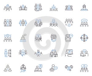 Group cooperation line icons collection. Collaboration, Synergy, Teamwork, Unity, Association, Partnership, Coordination