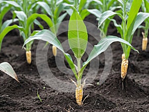 A Group Of Corn Plants Growing In A Field. Generative AI