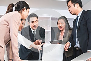 Group of coworkers in conference room during meeting, Business people in board room meeting at the office