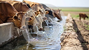 A group of cows gathered around a watering trough happily drinking from the fresh water provided by a solarpowered