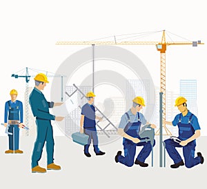 A group of craftsmen on the construction site while building