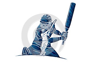 Group of Cricket players action cartoon sport graphic