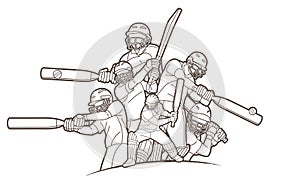 Group of Cricket players action cartoon sport graphic