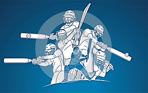 Group of Cricket players action cartoon sport graphic