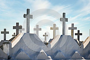 Group Of Crosses On Graves In Christian Cemetery