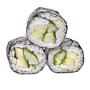 Group of cucumber sushi maki isolated on white background