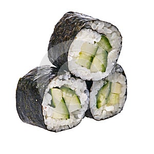 Group of cucumber sushi maki isolated on white background