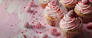 Group of Cupcakes With Pink Frosting and Sprinkles