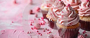 Group of Cupcakes With Pink Frosting and Sprinkles