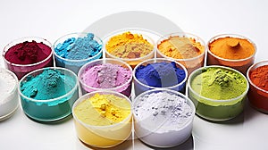 A Group of Cups Filled With Different Colored Powders