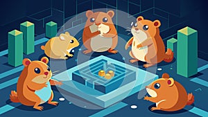 A group of curious hamsters excitedly scurry around their cage as an AI system detects their boredom and switches to an photo