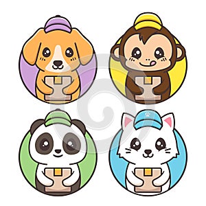 Group of cute animal courier with hat