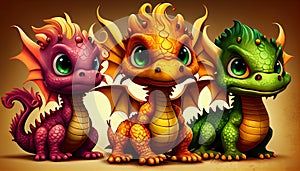 Group of cute baby dragons