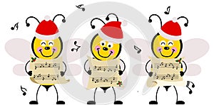 Group of cute bees chorus singing Christmas songs