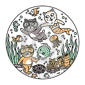 a group of cute cats having fun in the sea
