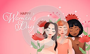 Group of cute girls celebrating International women`s day