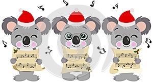 Group of cute koalas chorus singing Christmas songs