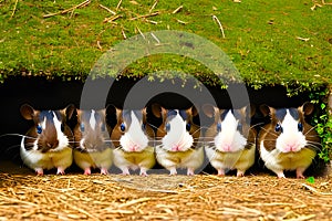 A group of cute looking guinea pigs looking straight ahead generated by ai